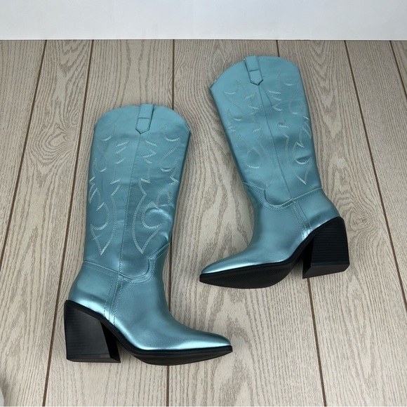 Madden Girl Arizona Knee High Cowboy Boots 7.5M Metallic Blue $99 - Picture 3 of 10